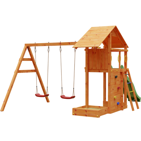 Complex joaca din lemn Smart 2 cu leagane, zid de catarat si turn Fungoo - imagine 6